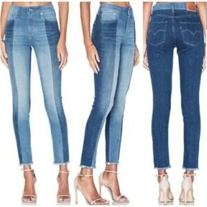Levi’s Color Block 721 High Rise Skinny Jeans Frayed hem 25